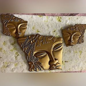 Vintage GoldTone Art Deco Style Brooch and Matching Earrings